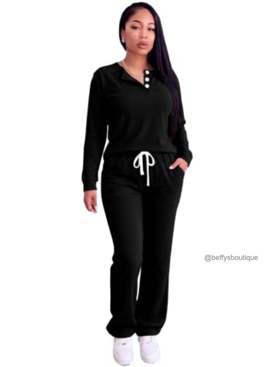 Other - Women 2 Piece Lounge Set Henley Long Sleeve Top Drawstring Sweatpants Pockets